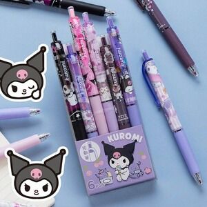 Sanrio Kuromi Retractable Gel Pen Set 6-Piece Black Ink 0.5mm New